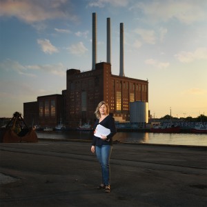 Portrait of danish author Cæcilie Lassen for her upcoming book 'Indre Ø' in front of Svanemølleværket i Copenhagen.