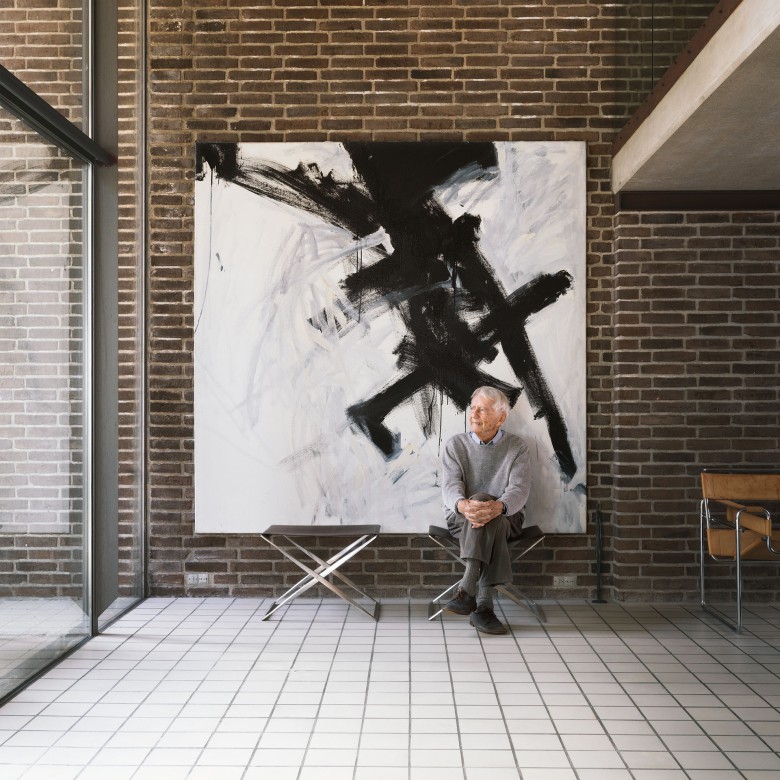 Portrait of industrial designer and architect Knud Holscher at his home. Photograhed by Sofus Graae