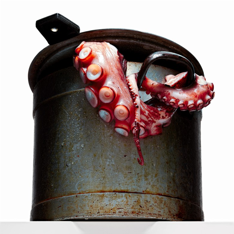 suus chef squid arm coming out of a pot photographed by sofus graae